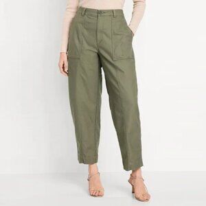 OLD NAVY High-Rise Canvas Barrel Leg Pants Jeans 25" Utility Olive Green Women 6